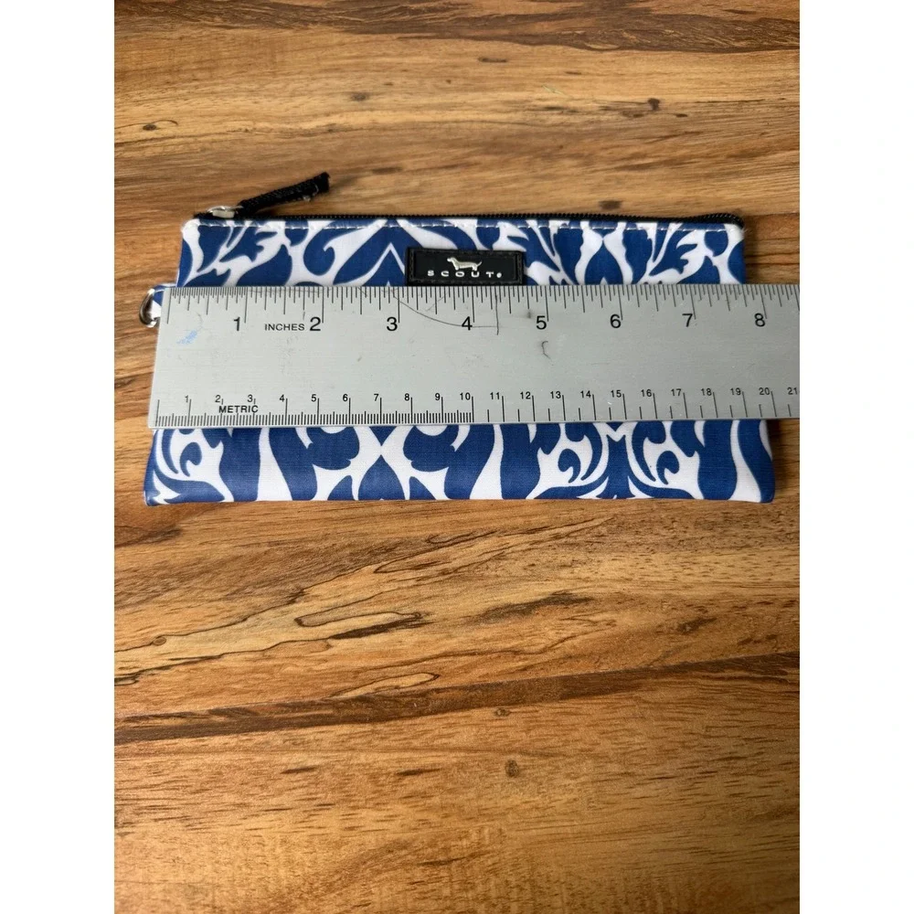 Scout Blue and White Damask Zipper Pouch Accessory Makeup Bag